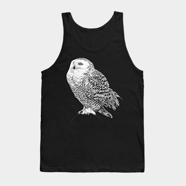 Snowy Owl - black and white animal illustration Tank Top by lorendowding